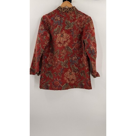Vintage 90s Laura Ashley Floral Leopard Tapestry Jacket Size Petite SMALL - Picture 2 of 9